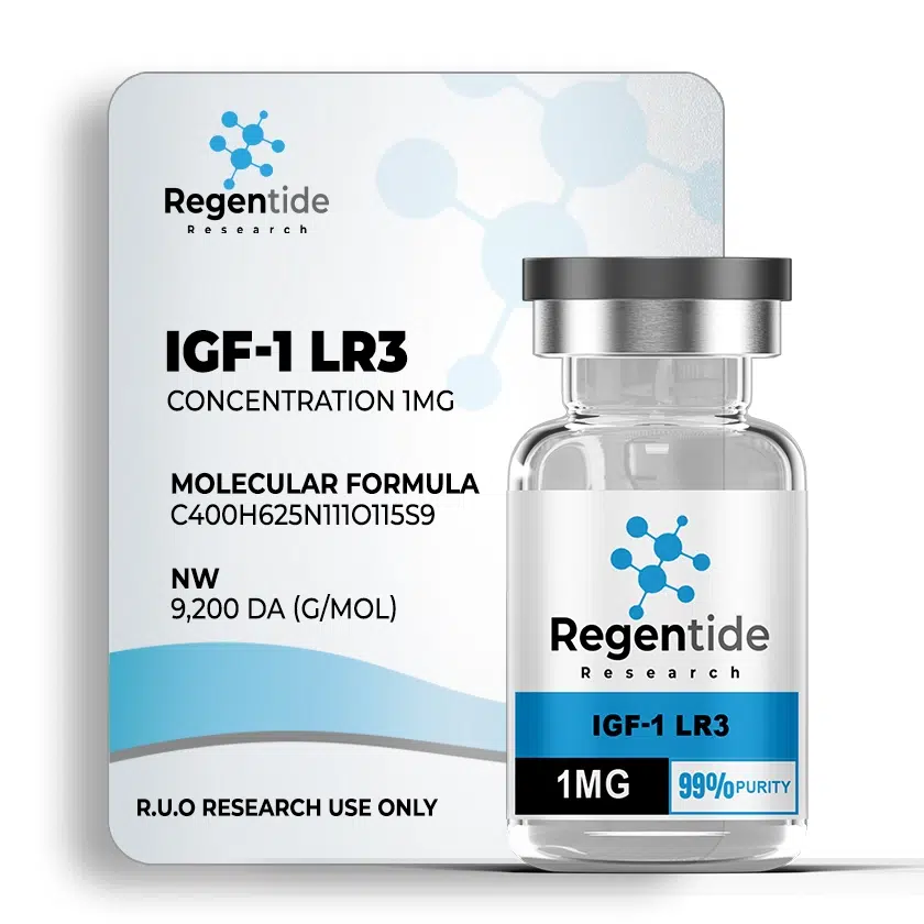 IGF-1 LR3 peptide vial, promoting muscle growth, fat loss, and improved recovery.