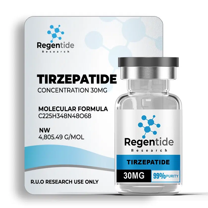 Tirzepatide injection vial, supporting weight loss, blood sugar control, and metabolic health.